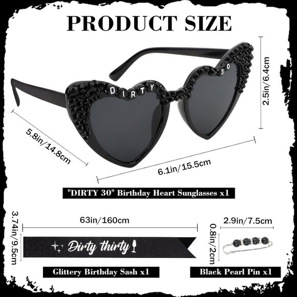 Dirty Thirty Birthday Sash & Sunglasses Set for Women 30th Party Decorations - Picture 2 of 7